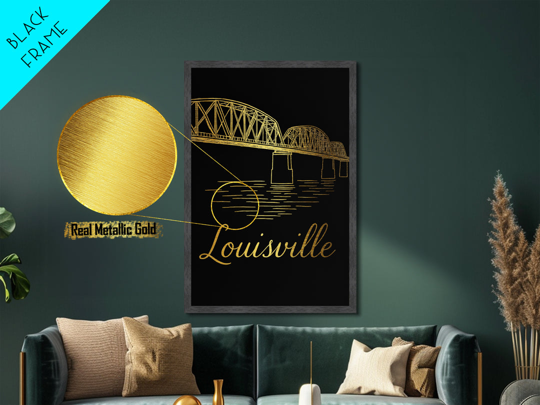 Louisville Kentucky Art, Metallic Gold Art, Wood Framed Art, Metal Art, Destination Gift, Entryway Wall Print, Hallway Wall Art