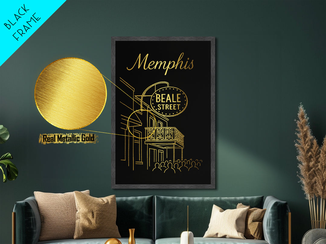 Memphis Tennessee Travel, Metallic Gold Art, Wood Framed Art, Metal Art, Honeymoon Gift, Bedroom Art, Home Office Art