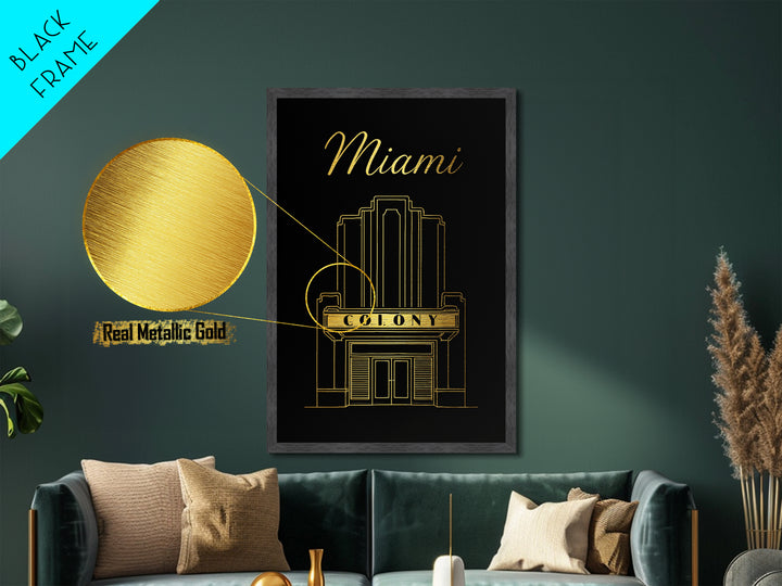 Miami Florida Travel, Metallic Gold Art, Wood Framed Art, Metal Art, Retirement Gift, Bedroom Wall Art, Hallway Wall Art
