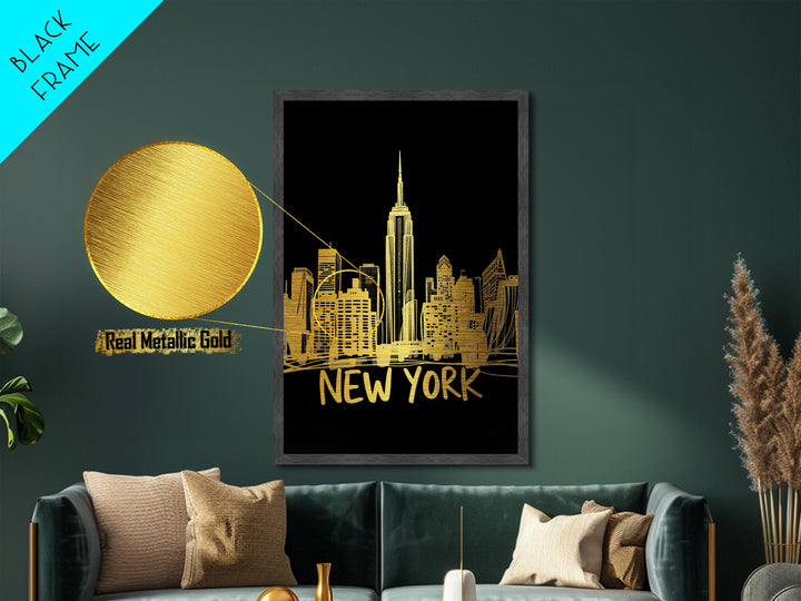New York New York Art, Metallic Gold Art, Wood Framed Art, Metal Art, Modern House Art, Birthday Gift, Living Room Art
