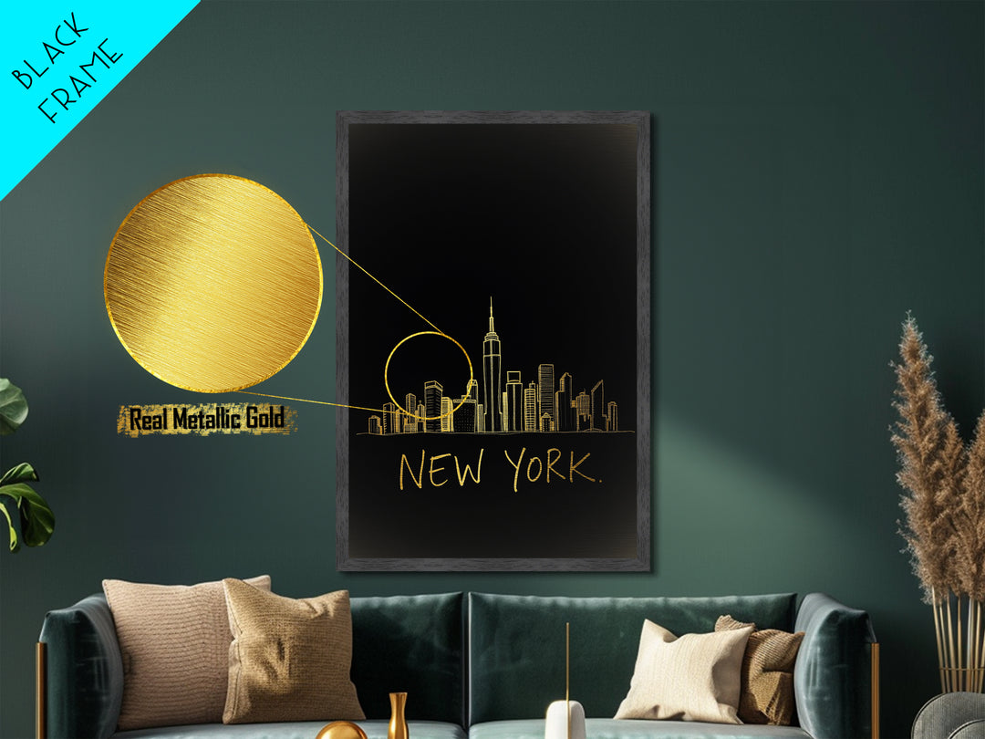 New York New York Art, Metallic Gold Art, Wood Framed Art, Metal Art, Modern House Art, Wanderlust Gift, Bedroom Art