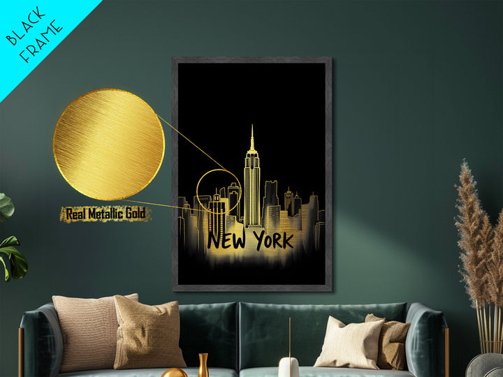 New York New York Travel, Metallic Gold Print, Wood Framed Art, Metal Art, Modern Wall Art, Graduation Gift, Living Room Art