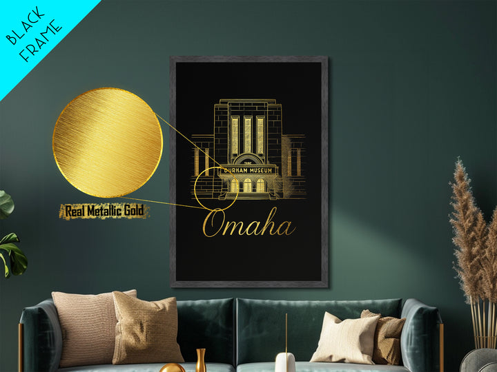 Omaha Nebraska Travel, Metallic Gold Print, Wood Framed Art, Metal Art, Modern Wall Art, Graduation Gift, Living Room Art