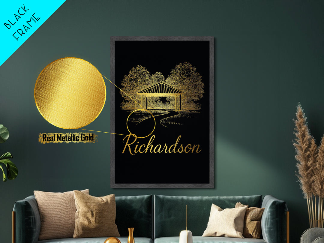 Richardson Texas Art, Metallic Gold Art, Wood Framed Art, Metal Art, Modern House Art, Wanderlust Gift, Living Room Decor
