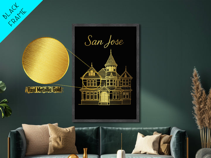 San Jose California Travel, Metallic Gold Print, Wood Framed Art, Metal Art, Modern Wall Art, Retirement Travel Gift, Office Decor