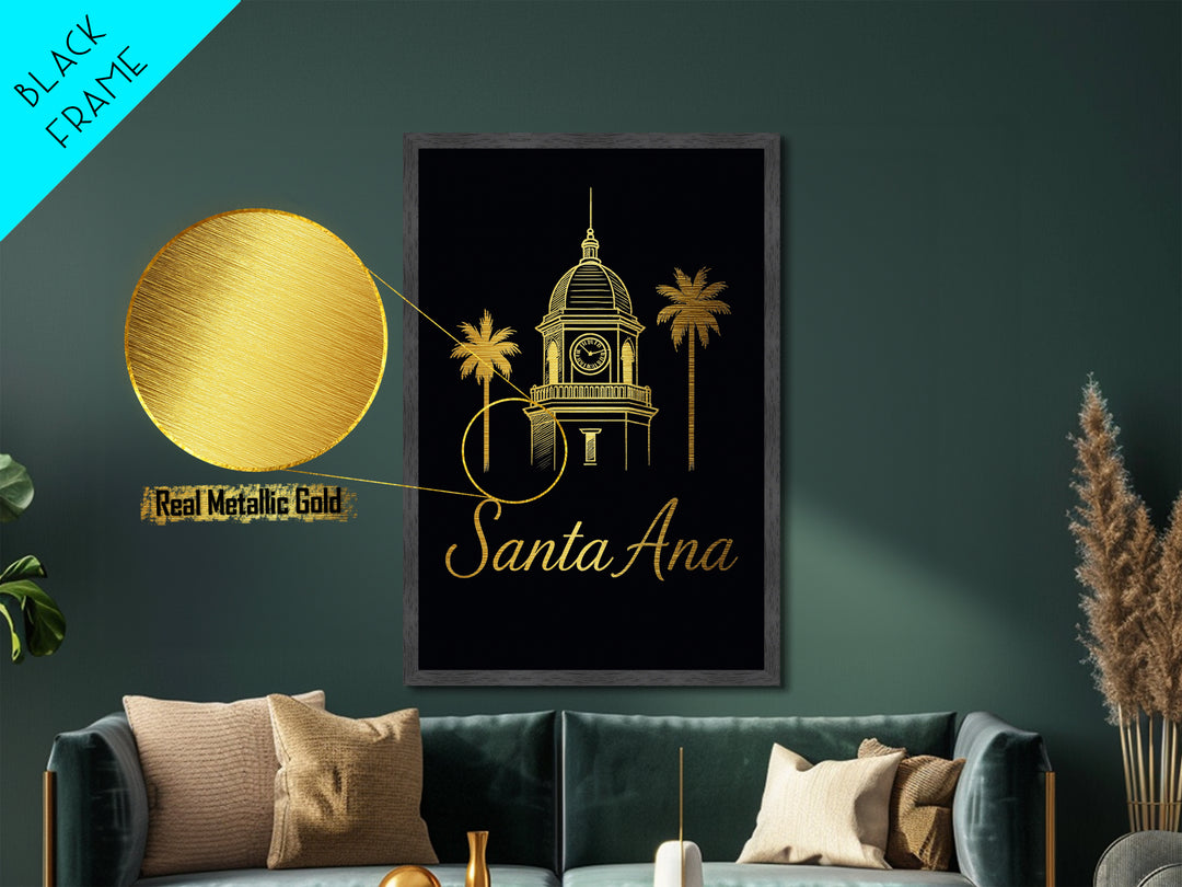 Santa Ana California Travel, Metallic Gold Print, Wood Framed Art, Metal Art, Modern Wall Art, Anniversary Travel Gift, Bedroom Decor