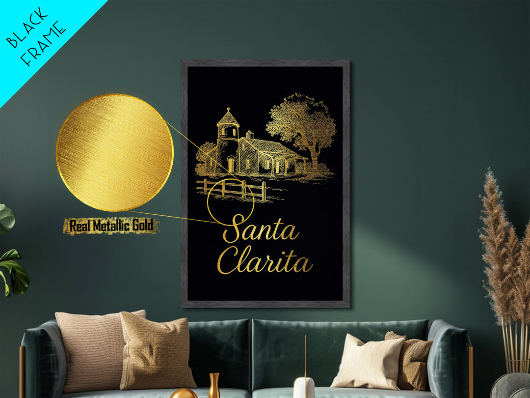 Santa Clarita California Travel, Metallic Gold Print, Wood Framed Art, Metal Art, Modern Wall Art, Retirement Travel Gift, Living Room Decor