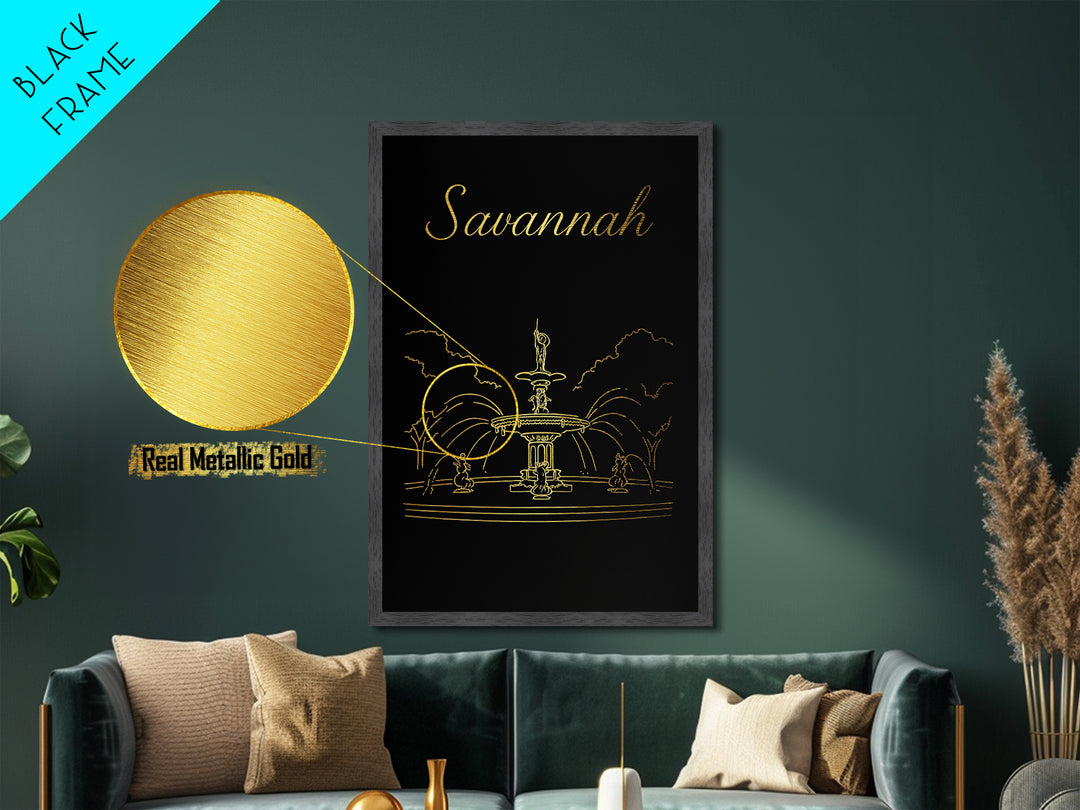Savannah Georgia Travel, Metallic Gold Print, Wood Framed Art, Metal Art, Minimalist Wall Art, Honeymoon Gift, Bedroom Decor