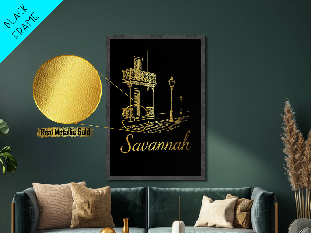 Savannah Georgia Art, Metallic Gold Art, Wood Framed Art, Metal Art, Modern House Art, Birthday Travel Gift, Living Room Decor