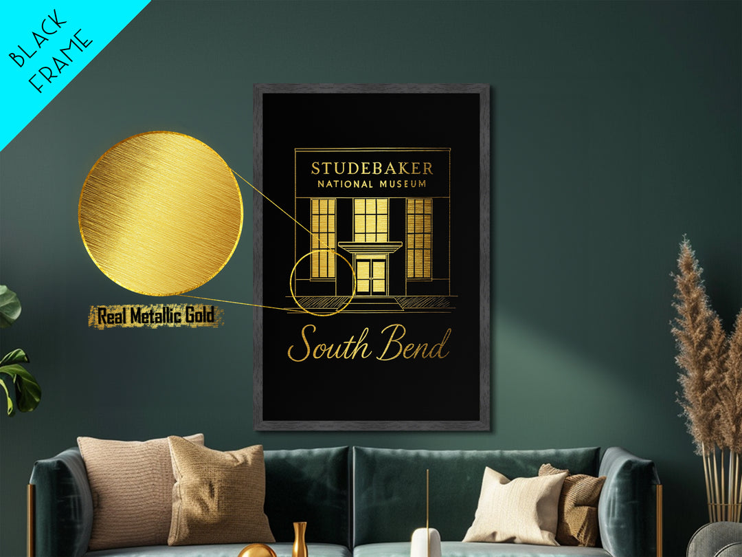 South Bend Indiana Travel, Metallic Gold Print, Wood Framed Art, Metal Art, Modern House Art, Wanderlust Gift, Office Decor