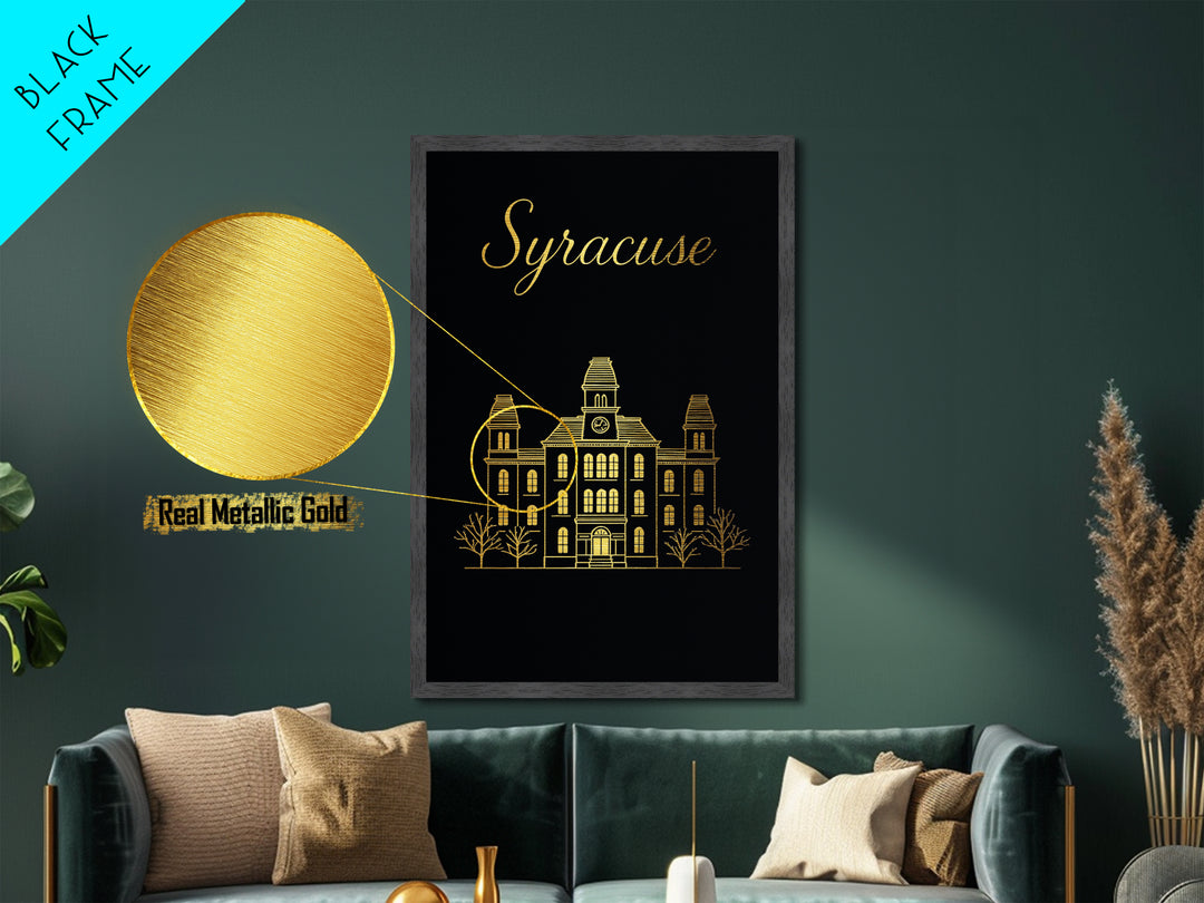 Syracuse New York Art, Metallic Gold Art, Wood Framed Art, Metal Art, Modern Wall Art, Retirement Travel Gift, Office Decor