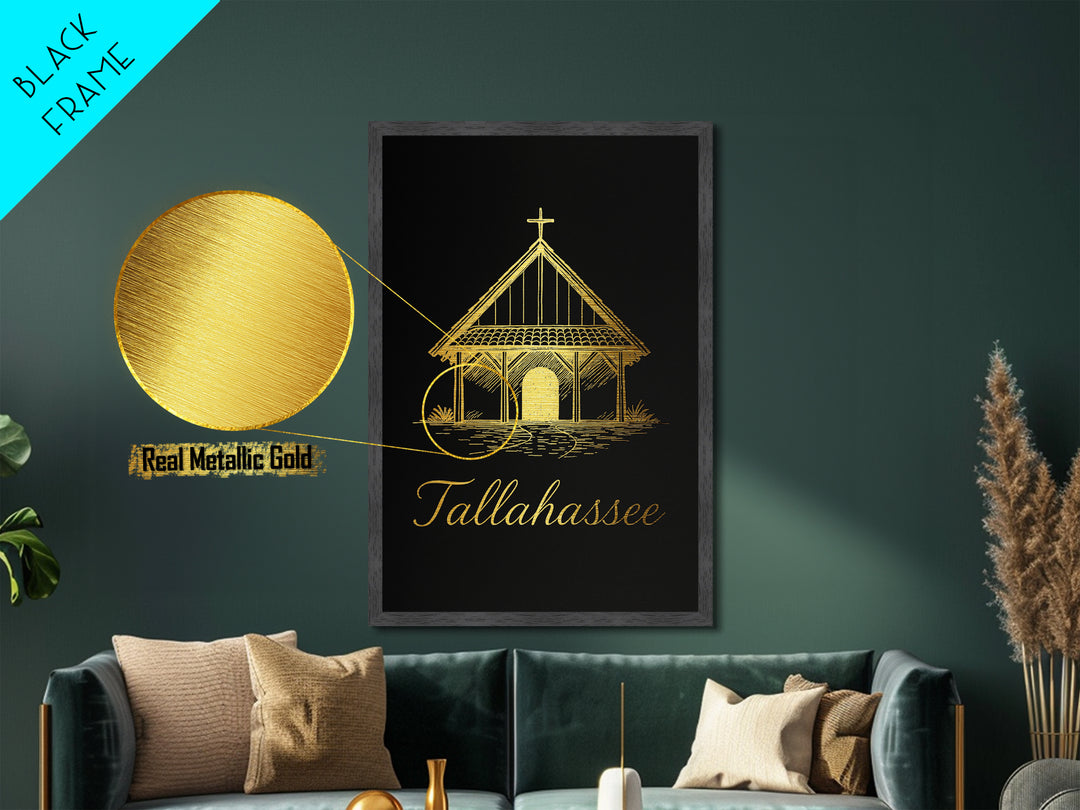 Tallahassee Florida Art, Metallic Gold Art, Wood Framed Art, Metal Art, Modern Wall Art, Anniversary Travel Gift, Office Decor