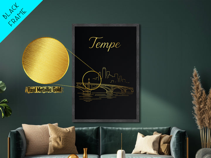 Tempe Arizona Travel, Metallic Gold Print, Wood Framed Art, Metal Art, Modern House Art, Birthday Travel Gift, Office Decor