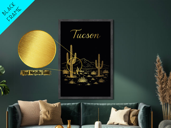 Tucson Arizona Travel, Metallic Gold Print, Wood Framed Art, Metal Art, Modern House Art, Wanderlust Gift, Home Decor