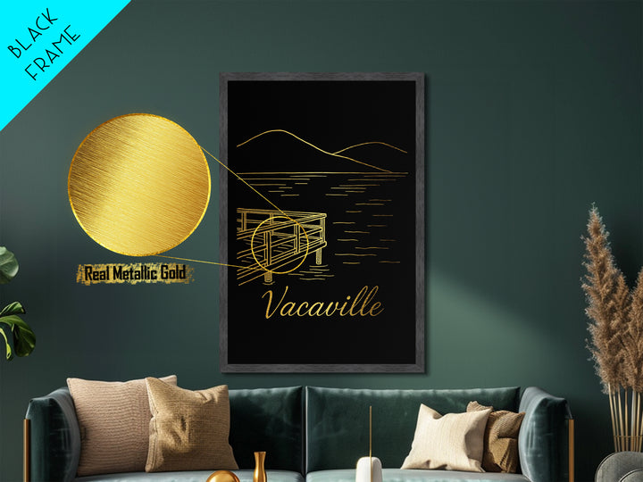 Vacaville California Art, Metallic Gold Art, Wood Framed Art, Metal Art, Modern Wall Art, Graduation Travel Gift, Bedroom Decor