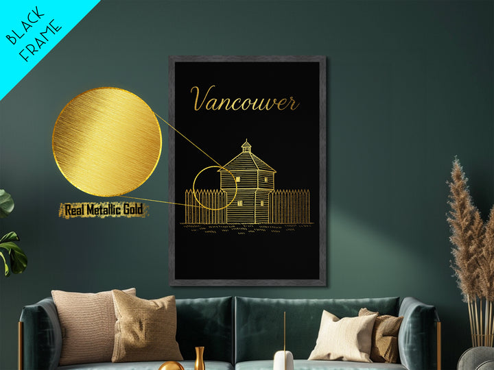 Vancouver Washington Travel, Metallic Gold Print, Wood Framed Art, Metal Art, Modern Wall Art, Destination Gift, Living Room Decor