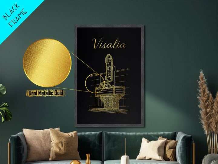 Visalia California Travel, Metallic Gold Print, Wood Framed Art, Metal Art, Modern House Art, Anniversary Travel Gift, Bedroom Decor