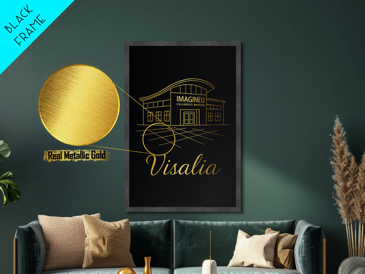 Visalia California Art, Metallic Gold Art, Wood Framed Art, Metal Art, Modern Wall Art, Graduation Travel Gift, Living Room Decor
