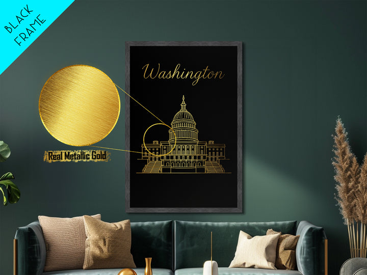 Washington DC Art, Metallic Gold Art, Wood Framed Art, Metal Art, Modern House Art, Wanderlust Gift, Office Decor