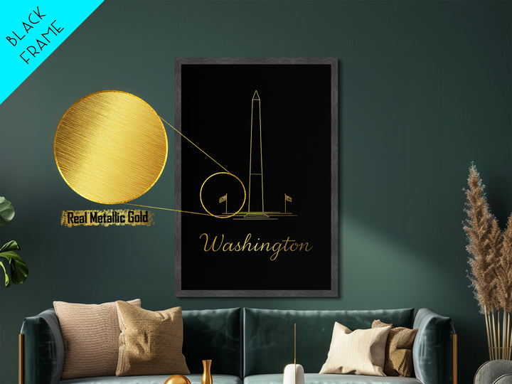 Washington DC Art, Metallic Gold Art, Wood Framed Art, Metal Art, Modern Wall Art, Graduation Travel Gift, Home Decor