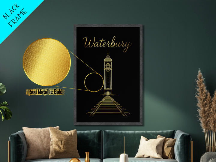Waterbury Connecticut Art, Metallic Gold Art, Wood Framed Art, Metal Art, Modern Wall Art, Adventure Lover Gift, Bedroom Decor