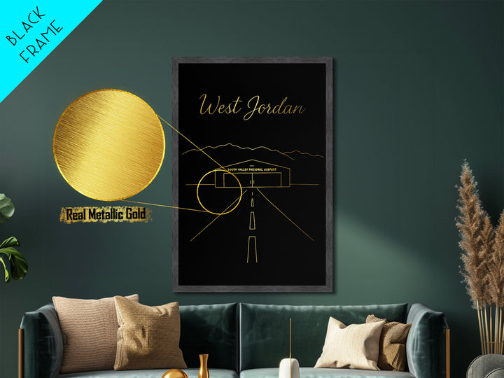 West Jordan Utah Travel, Metallic Gold Print, Wood Framed Art, Metal Art, Modern Wall Art, Anniversary Travel Gift, Bedroom Decor