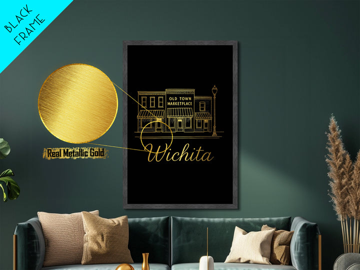 Wichita Kansas Art, Metallic Gold Art, Wood Framed Art, Metal Art, Modern House Art, Wanderlust Gift, Bedroom Decor