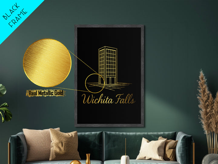 Wichita Falls Texas Art, Metallic Gold Art, Wood Framed Art, Metal Art, Modern Wall Art, Graduation Travel Gift, Bedroom Decor