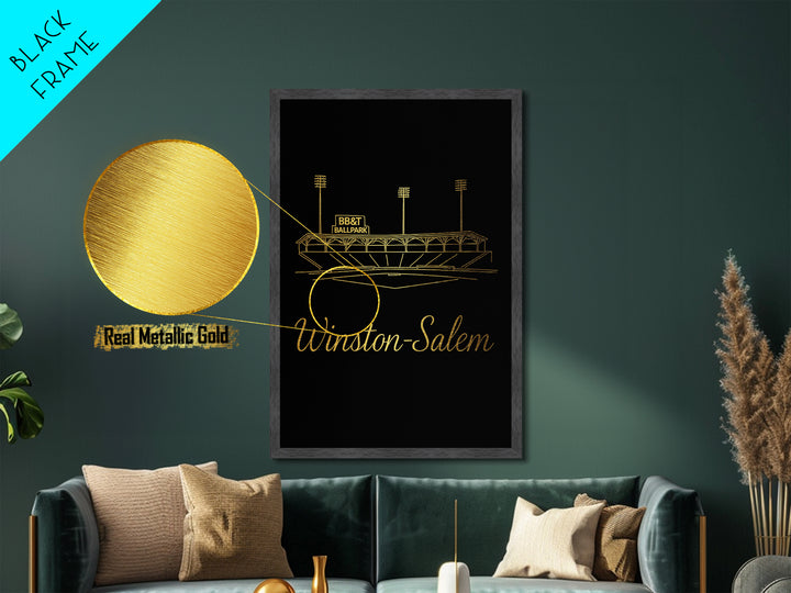 Winston Salem North Carolina Art, Metallic Gold Art, Wood Framed Art, Metal Art, Minimalist Wall Art, Destination Gift, Office Decor