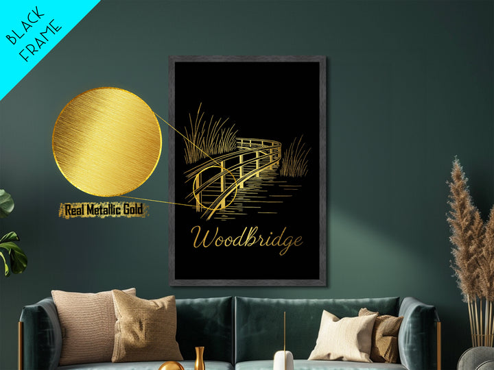 Woodbridge Virginia Travel, Metallic Gold Print, Wood Framed Art, Metal Art, Modern Wall Art, Anniversary Travel Gift, Living Room Decor