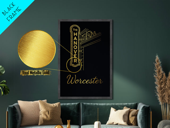 Worcester Massachusetts Travel, Metallic Gold Print, Wood Framed Art, Metal Art, Minimalist Wall Art, Honeymoon Gift, Bedroom Decor
