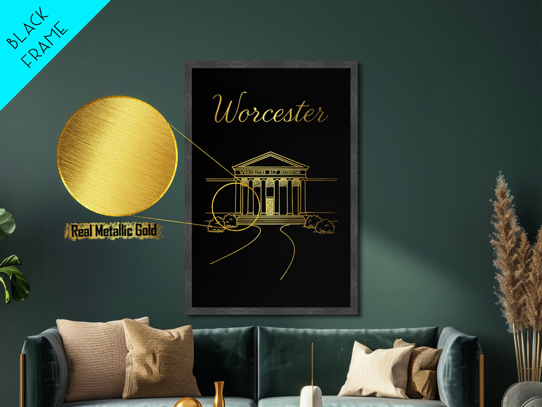 Worcester Massachusetts Art, Metallic Gold Art, Wood Framed Art, Metal Art, Modern House Art, Birthday Travel Gift, Office Decor