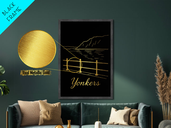 Yonkers New York Art, Metallic Gold Art, Wood Framed Art, Metal Art, Modern Wall Art, Adventure Lover Gift, Bedroom Decor