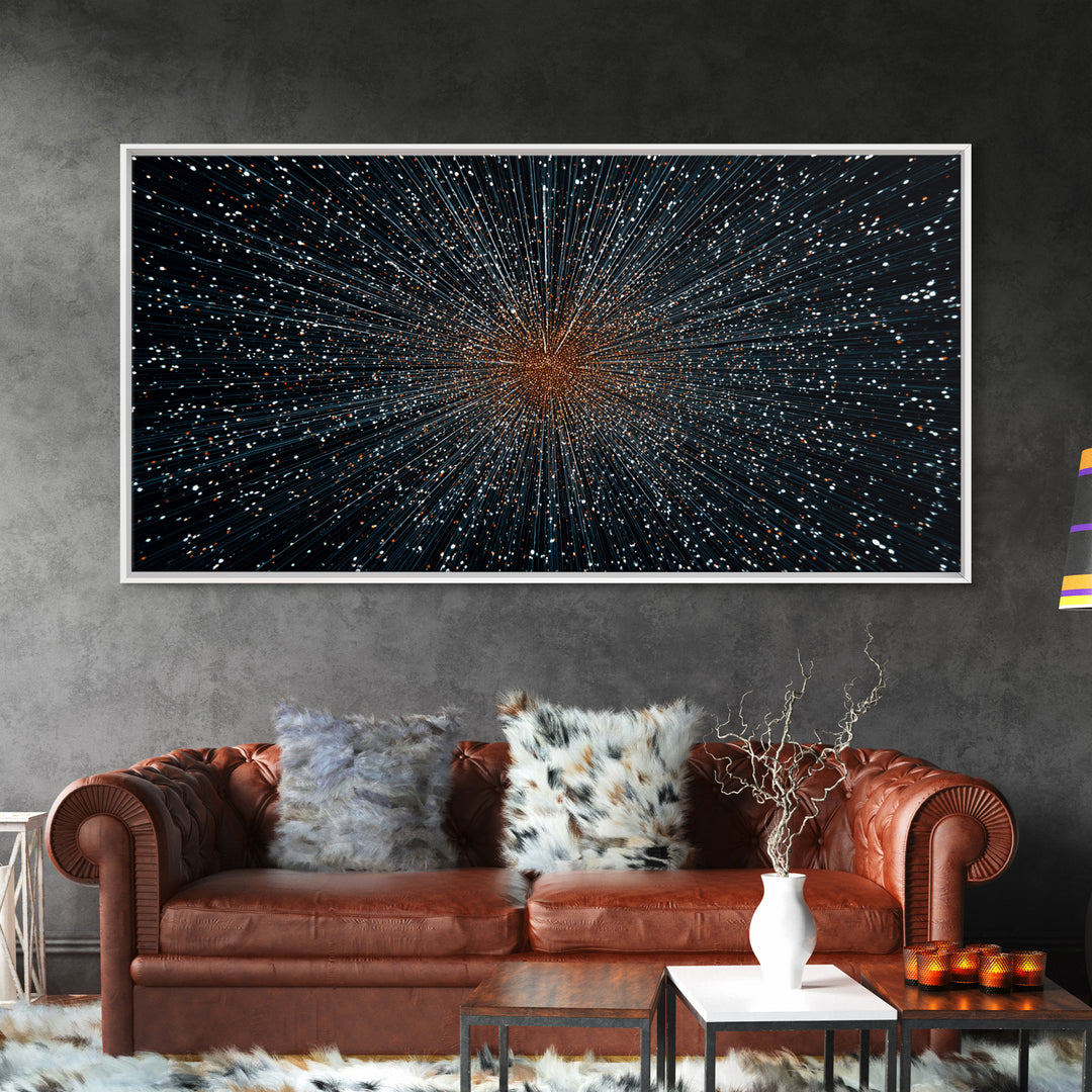 Orange Blue Starfield Abstract Canvas Print, Midcentury Modern Wall Decor, Cosmic Retro Art, Large Sci Fi Poster For Home