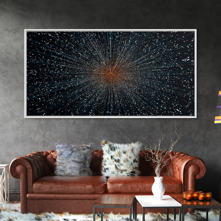 Orange Blue Starfield Abstract Canvas Print, Midcentury Modern Wall Decor, Cosmic Retro Art, Large Sci Fi Poster For Home