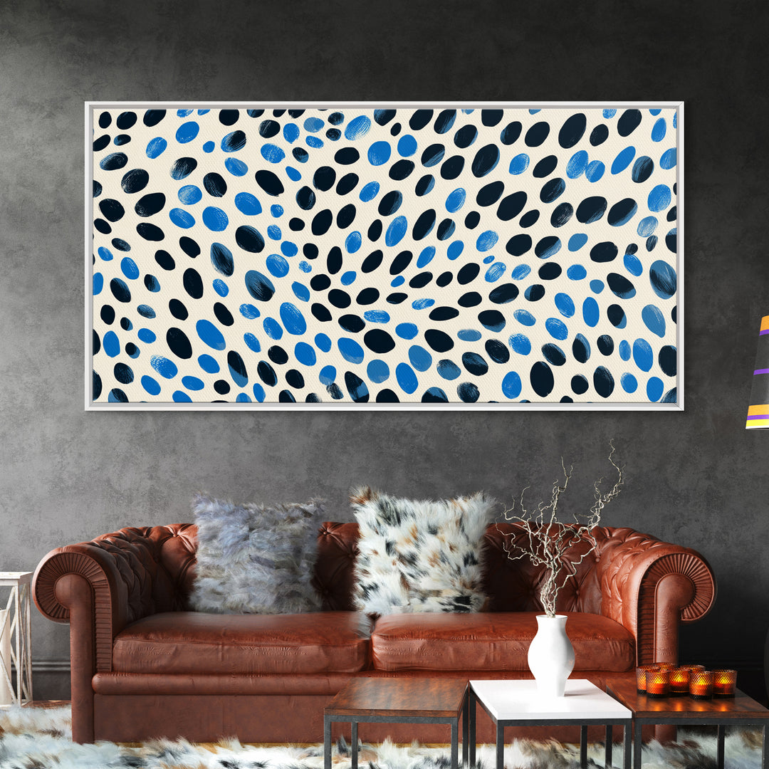 Black Blue Oval Dot Wall Art, Midcentury Modern Art Print, Minimalist Geometric Office Decor, Retro Abstract Poster For Home