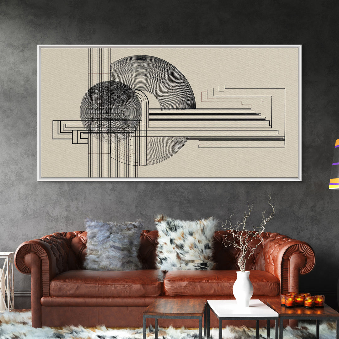 Neutral Geometric Circle Line Wall Art, Midcentury Modern Decor, Bauhaus Inspired Abstract Art Print For Office Home Decor