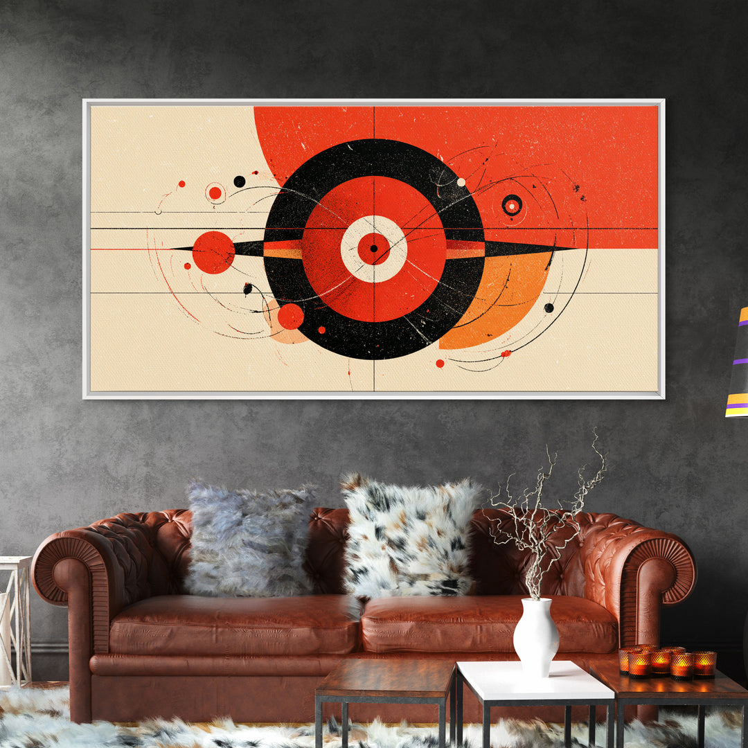 Red Black Atomic Target Abstract Wall Art, Mid Century Modern Geometric Poster, Retro MCM Wall Decor, Bold Canvas Print Art