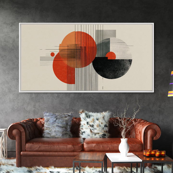 Orange Black Bauhaus Circle Canvas Print, Midcentury Modern Wall Decor, Geometric Abstract Art Poster For Living Room Home Decor