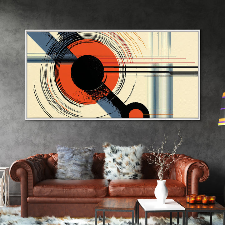 Red Black Circle Abstract Wall Art, Mid Century Modern Geometric Print, Bauhaus Poster, Retro Modern Decor For Living Room