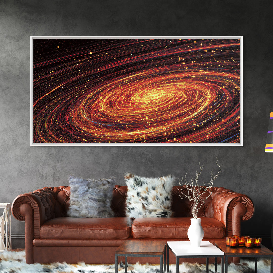 Fiery Spiral Galaxy Canvas Print, Cosmic Space Abstract Wall Decor, Modern Sci Fi Poster, Large Statement Artwork For Living Room