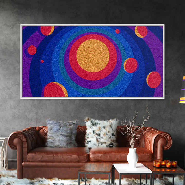 Colorful Concentric Sun And Planet Canvas Print, Midcentury Modern Abstract Wall Art, Retro Space Poster, Vibrant MCM Decor