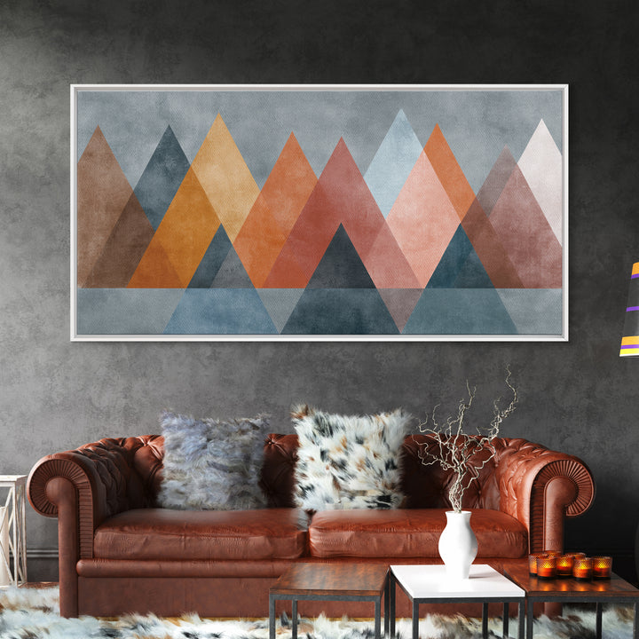 Minimalist Triangle Mountain Canvas Print, Mid Century Modern Wall Art, Geometric Landscape Poster, Neutral Earth Tone Decor