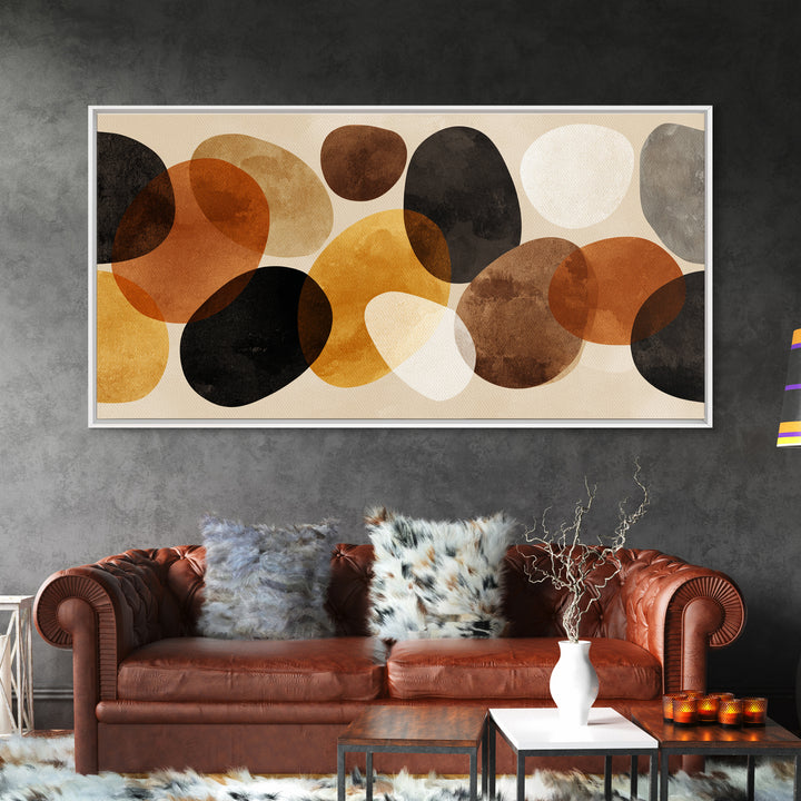 Overlapping Earth Tone Circles Wall Art, Abstract Midcentury Modern Art, Orange Black Beige Shapes, Modern Wall Decor, Office Decor