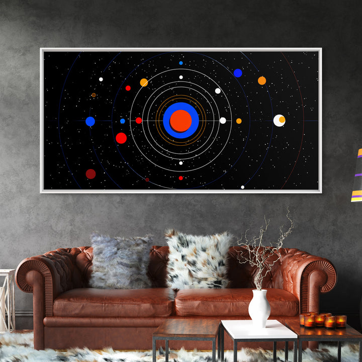 Black Solar System Orbit Wall Art, Midcentury Modern Space Abstract Print, Retro Cosmic Poster, Planetarium MCM Decor Art
