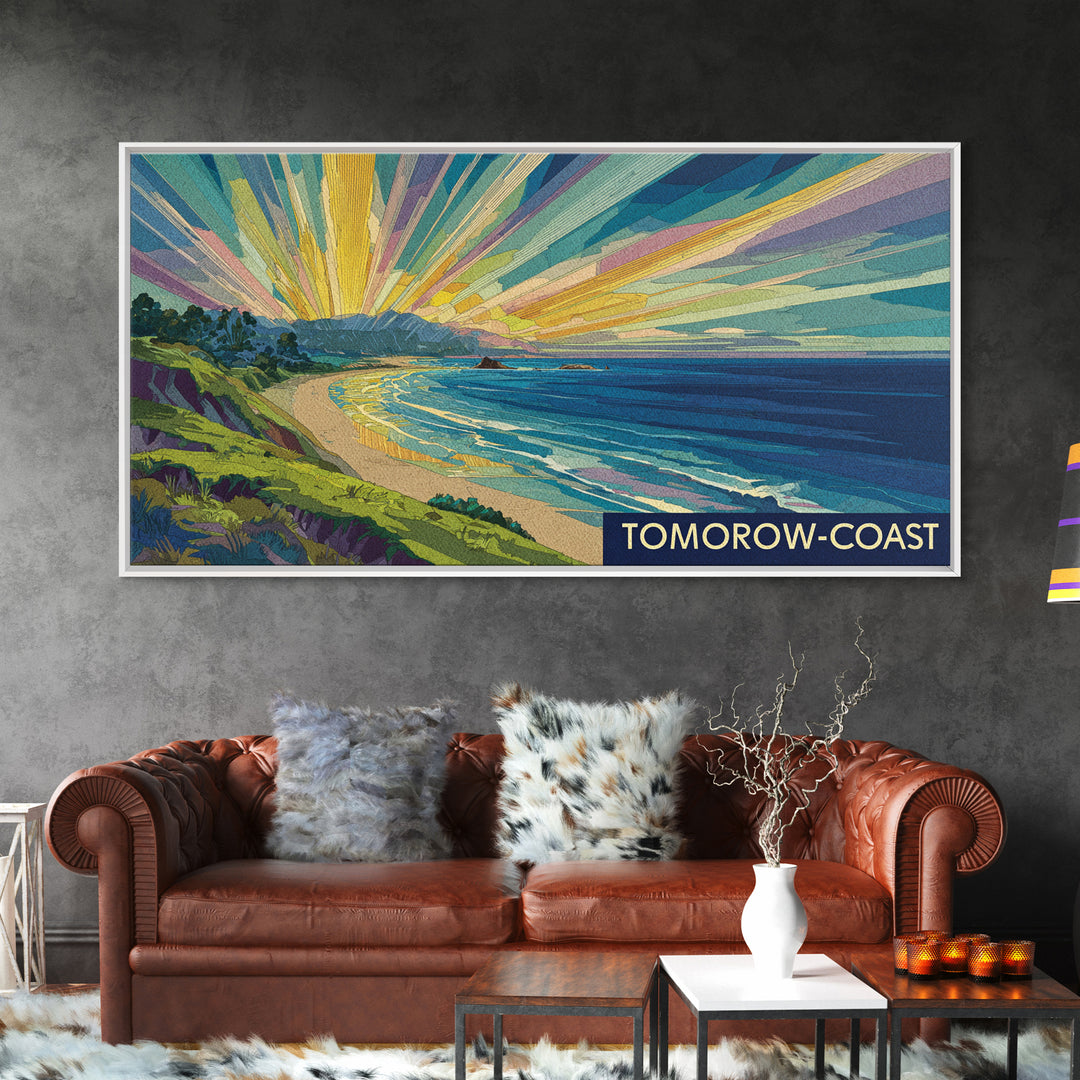Tomorrow Coast Radiant Beach Sunrise Wall Art, Retro Travel Poster, Coastal Landscape Print, Modern Home Decor, Canvas Print