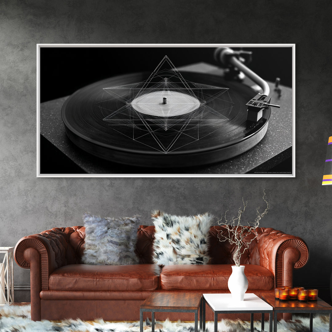 Black And White Turntable Canvas Print, Vinyl Record Wall Art, Modern Geometric Music Poster, Minimalist Decor For Home Office