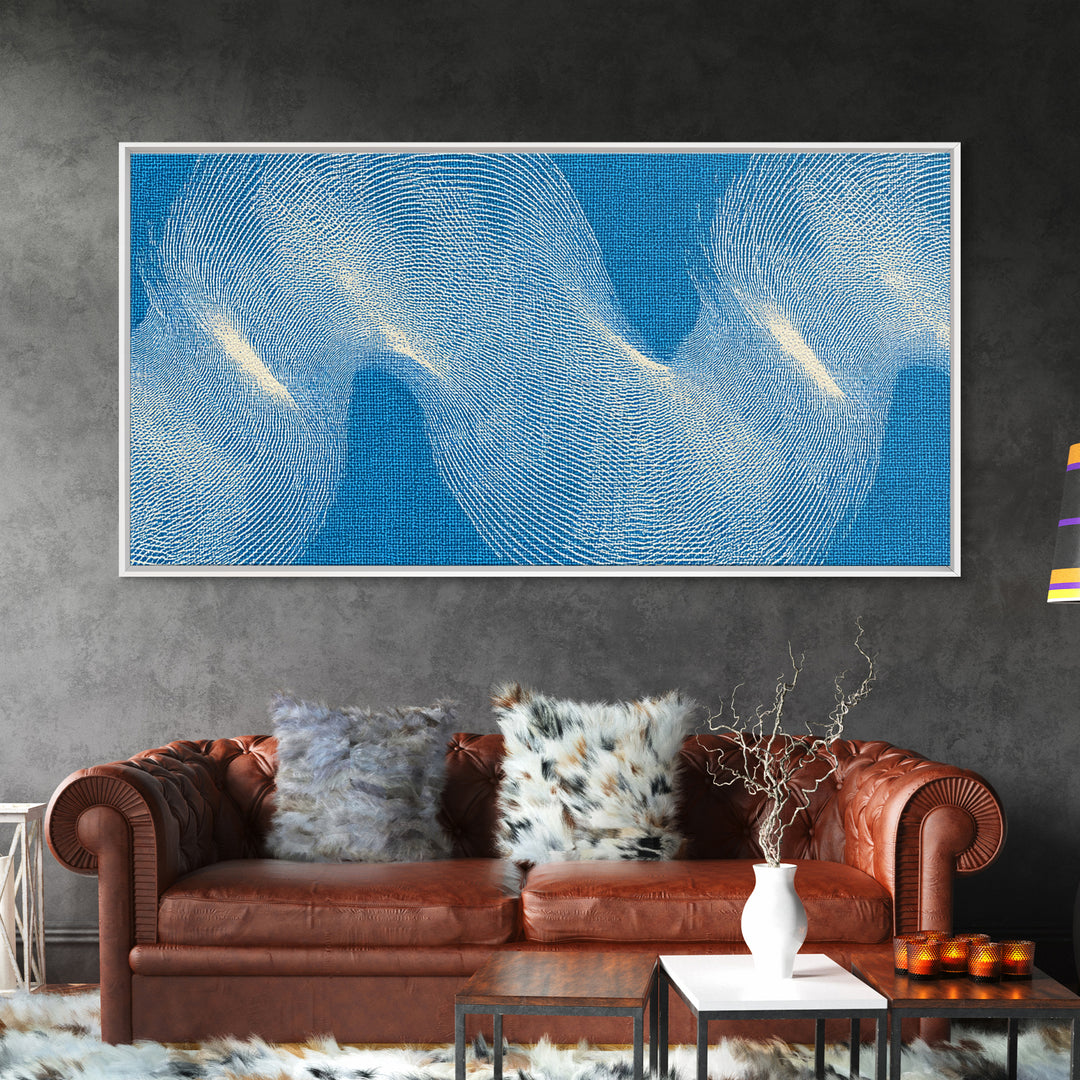 Blue Fingerprint Wave Framed Canvas Print, Abstract Modern Wall Art, Ocean Texture Poster, Coastal Decor For Bedroom And Office