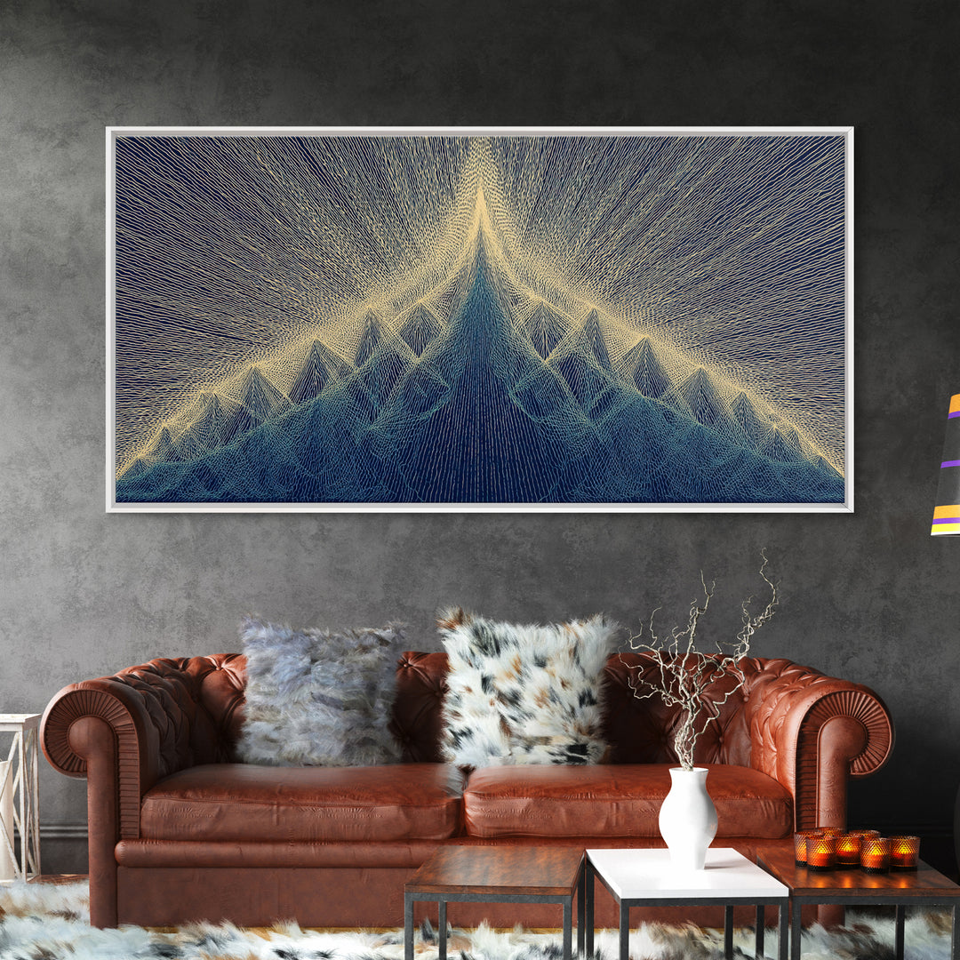 Navy Beige Mountain Sound Wave Canvas Print, Modern Abstract Art, Geometric Wall Art, Midcentury Decor For Home Office Decor