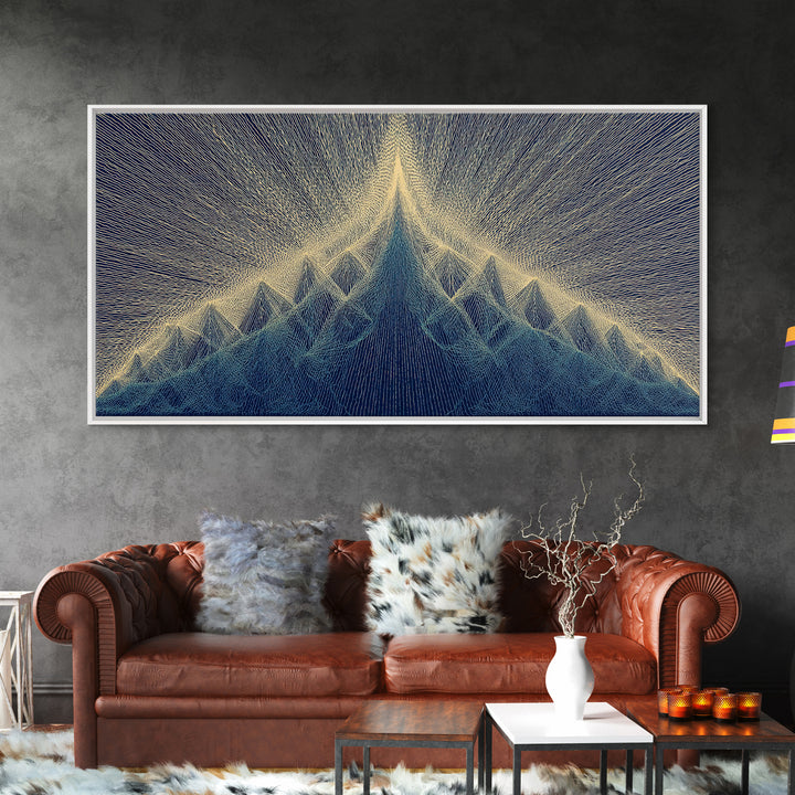 Navy Beige Mountain Sound Wave Canvas Print, Modern Abstract Art, Geometric Wall Art, Midcentury Decor For Home Office Decor